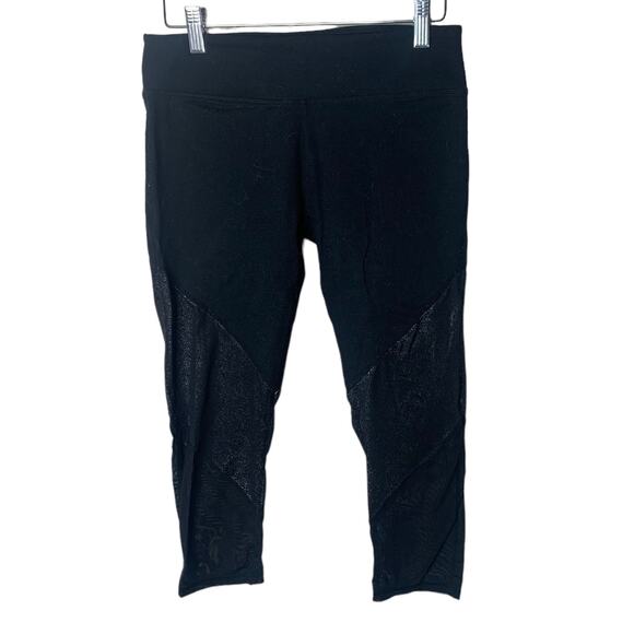 Fabletics capri active leggings sheer mesh silver sparkle panels pocket Small - Picture 1 of 4